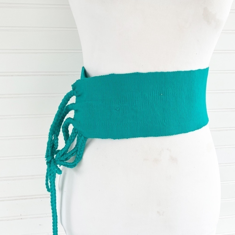 Unbranded Knit Waist Belt OS Teal Blue Braided Tie‎ Ribbed Cinch Sash Accessory